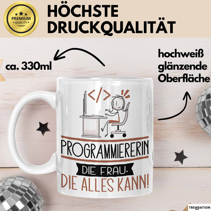 Programmiererin Geschenk Tasse Becher Die Frau Die Allen Kann Geschenkidee für eine Programmiererin Lustig Weiß Trendation