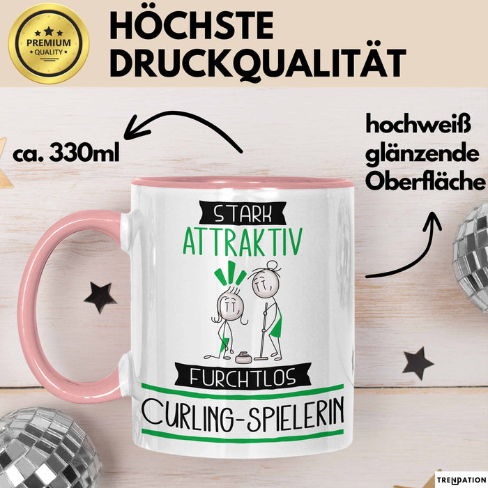 Curling-Spielerin Tasse Geschenk Becher Stark Attraktiv Furchtlos Curling-Spielerin Lustige Geschenkidee Rosa Trendation