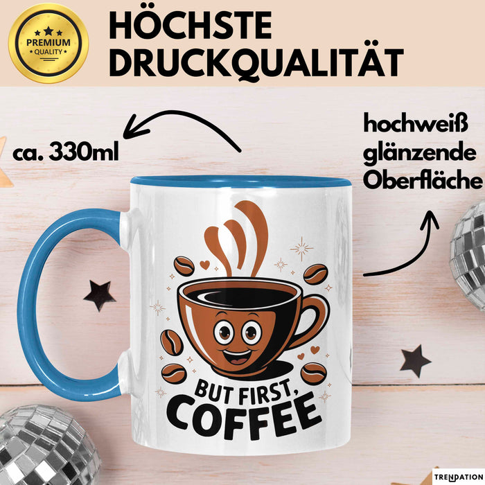 Kaffee Süchtiger Tasse Geschenk Lustige Geschenkidee Spruch Für Koffein Liebhaber Blau Trendation