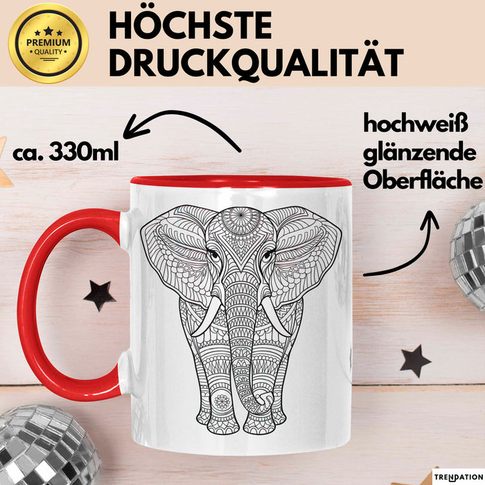 Elefant Mandala Tasse Geschenk Lustige Geschenkidee Spruch Rot Trendation