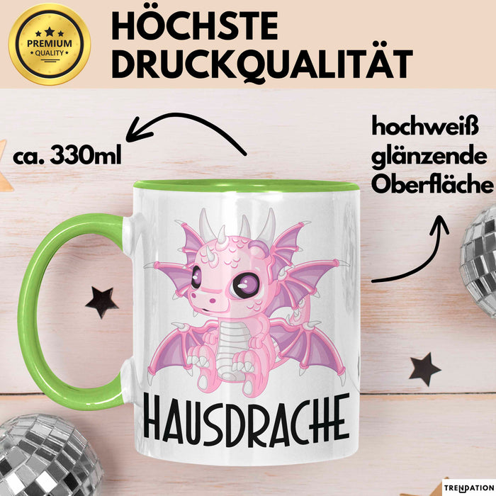 Hausdrache Tasse Geschenk Becher Grün Trendation