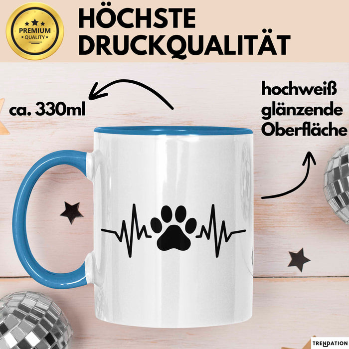 Hund Tierliebhaber Herzschlag Tasse Geschenk Lustige Geschenkidee Spruch Blau Trendation