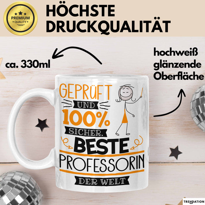 Beste Professorin Der Welt Tasse Geschenk für Eine Professorin Geprüft Und Sicher Geschenkidee Geburtstag Weihnachten Weiß Trendation