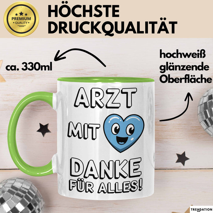 Arzt Tasse Geschenk Lustige Geschenkidee Spruch Arzt Mit Danke Für Alles Grün Trendation