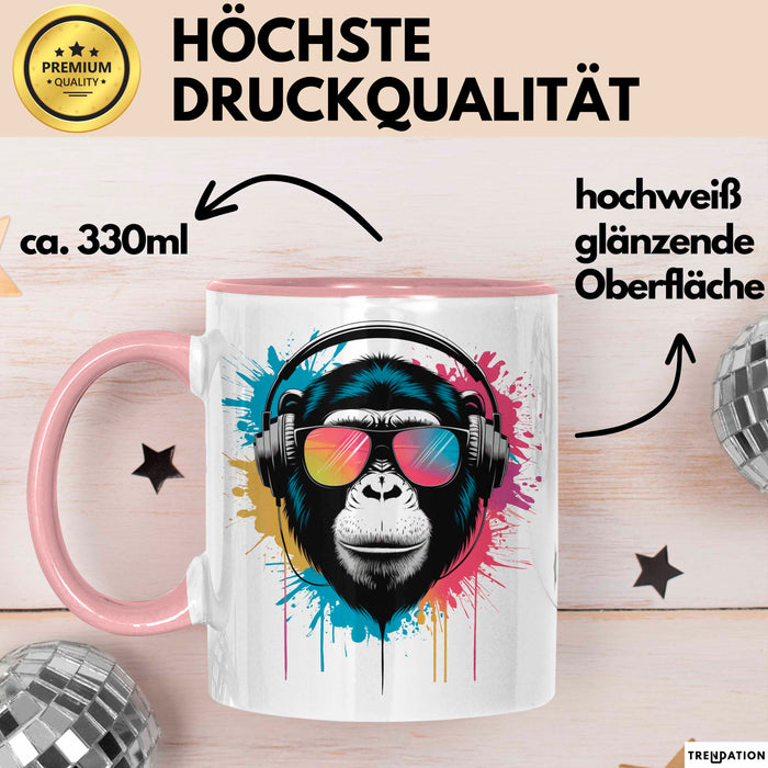 DJ Affe mit Sonnenbrille Tasse Becher Geschenk Lustige Geschenkidee Spruch Rosa Trendation