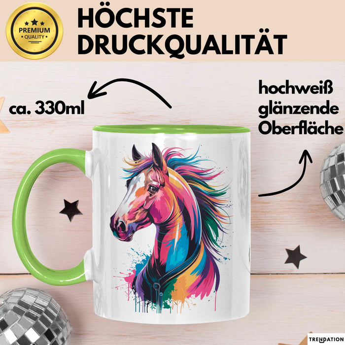 Pferd Tier Liebhaber Tasse Becher Geschenk Lustige Geschenkidee Spruch Grün Trendation