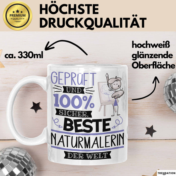 Beste Naturmalerin Der Welt Tasse Geschenk für Eine Naturmalerin Geprüft Und Sicher Geschenkidee Geburtstag Weihnachten Weiß Trendation