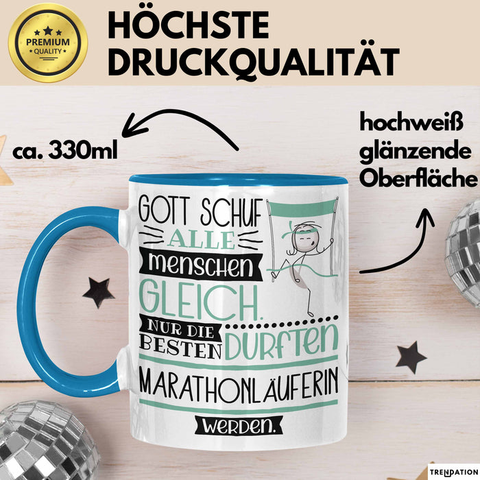 Marathonläuferin Geschenk Becher Tasse Gott Schuf Alle Menschen Gleich Nur Die Besten Durfeten Marathonläuferin Werden Geschenkidee Lustig Blau Trendation
