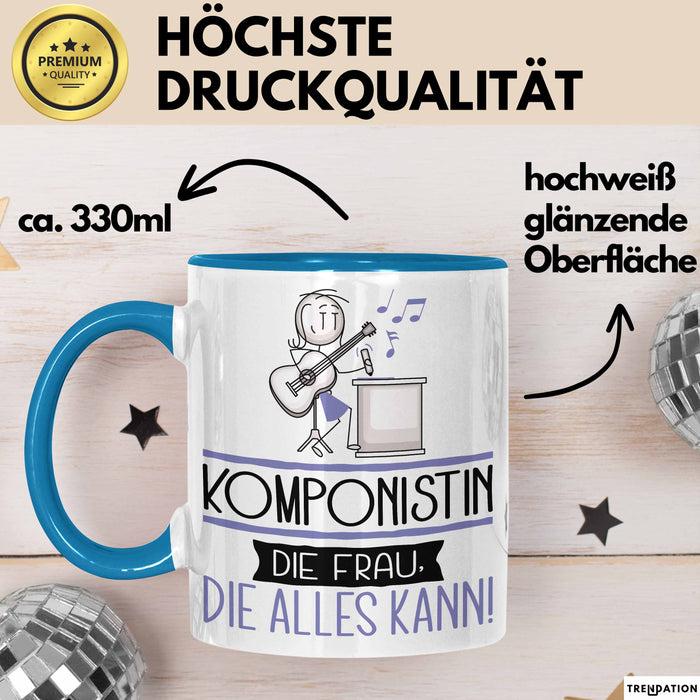 Komponistin Geschenk Tasse Becher Die Frau Die Allen Kann Geschenkidee für eine Komponistin Lustig Blau Trendation