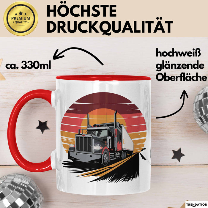 Lkw Fahrer Tasse Geschenkidee für Trucker Lustiger Spruch Rot Trendation