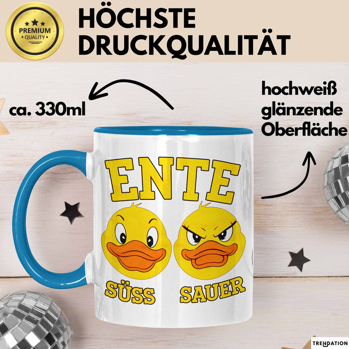 Quietscheente Tier Tasse Geschenk Lustige Geschenkidee Spruch Ente Süss Sauer Blau Trendation