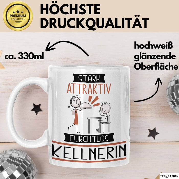Kellnerin Tasse Geschenk Becher Stark Attraktiv Furchtlos Kellnerin Lustige Geschenkidee Weiß Trendation