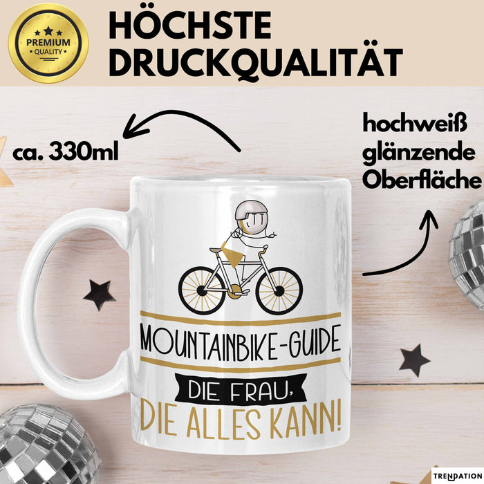 Mountainbike-Guide Geschenk Tasse Becher Die Frau Die Allen Kann Geschenkidee für eine Mountainbike-Guide Lustig Weiß Trendation