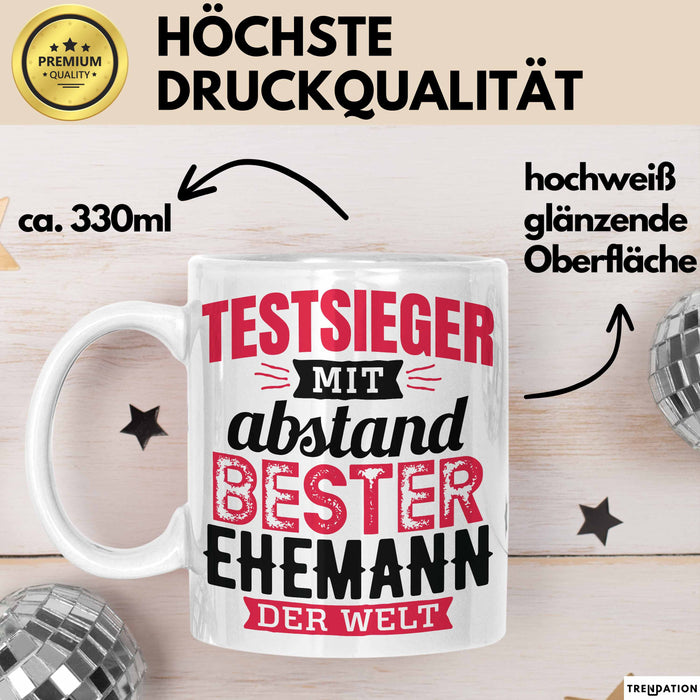 Lustige Tasse Geschenk Testsieger Mit Bester Ehemann Der Welt Spruch Weiß Trendation