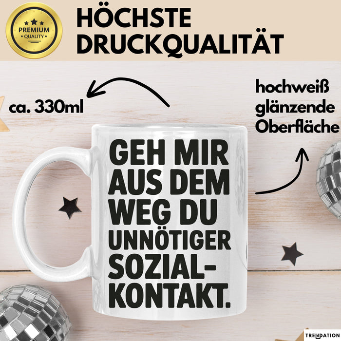Antisozial Tasse Geschenk Unnoetiger Sozialkontakt Geschenkidee Lustig Sarkasmus Weiß Trendation