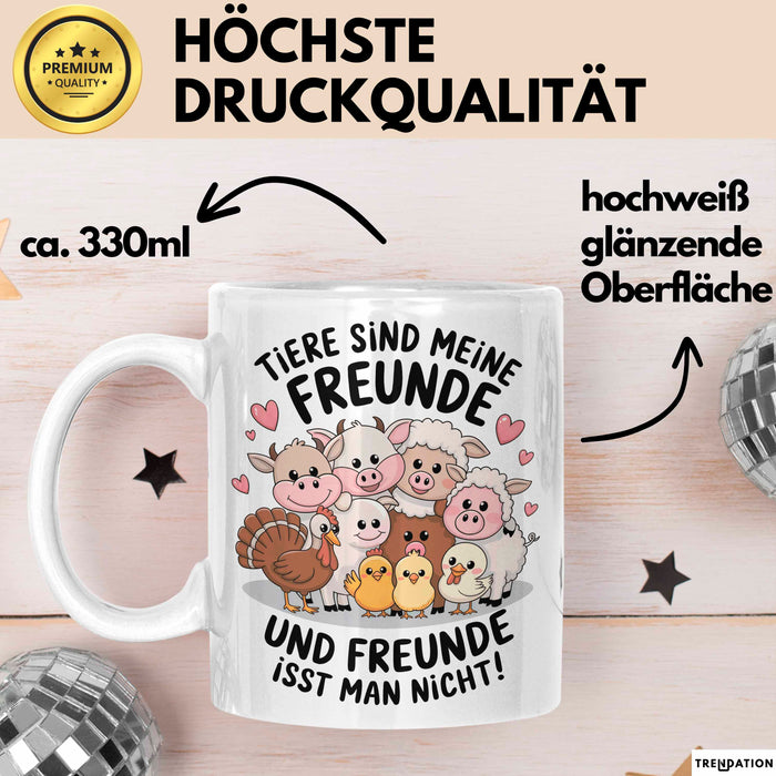 Vegan Vegetarisch Tasse Geschenk Lustige Geschenkidee Spruch Tier Sind Meine Freunde Weiß Trendation
