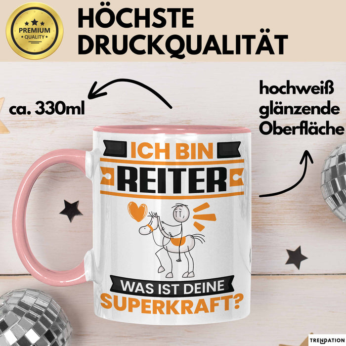 Reiter Tasse Geschenk für Reiter Geburtstag Lustiger Spruch Kaffee-Becher Was Ist Deine Superkraft Rosa Trendation