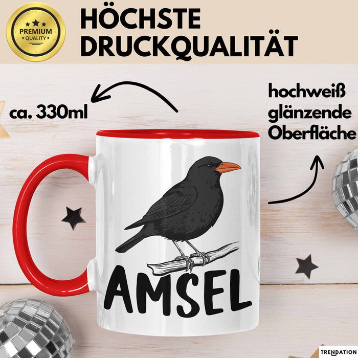 Amsel Vogel Tasse Geschenk Vogelbeobachter Ornithologe Biologe Rot Trendation