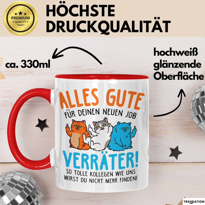 Büroarbeit Kollege Tasse Geschenk Lustige Geschenkidee Spruch Alles Gute Für Deinen Neuen Job Verräter Rot Trendation