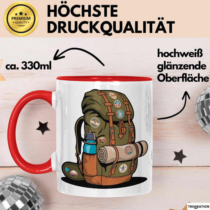 Rucksackreisender Tasse Geschenkidee für Wanderpfad Fans Rot Trendation