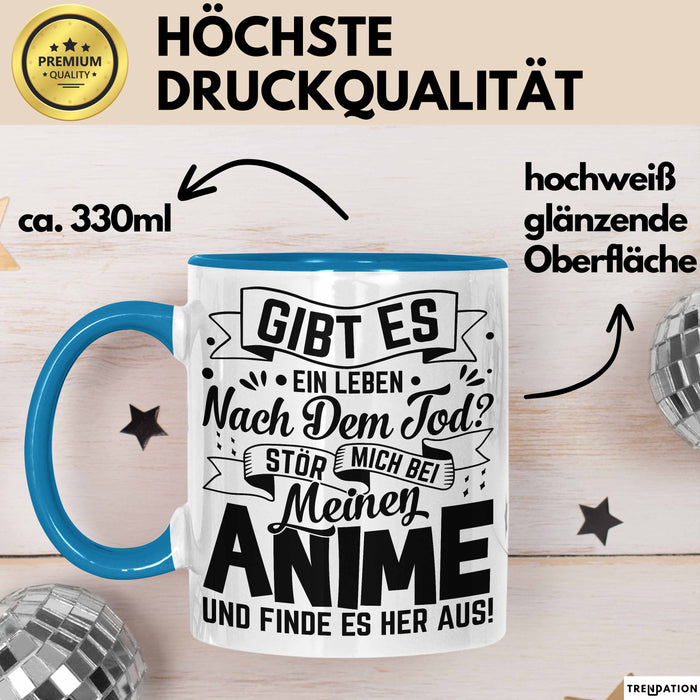 Anime Geschenk Tasse Lustiger Spruch Gibt Es Leben Nach Dem Tod Anime-Liebhaberin Geschenkidee Blau Trendation