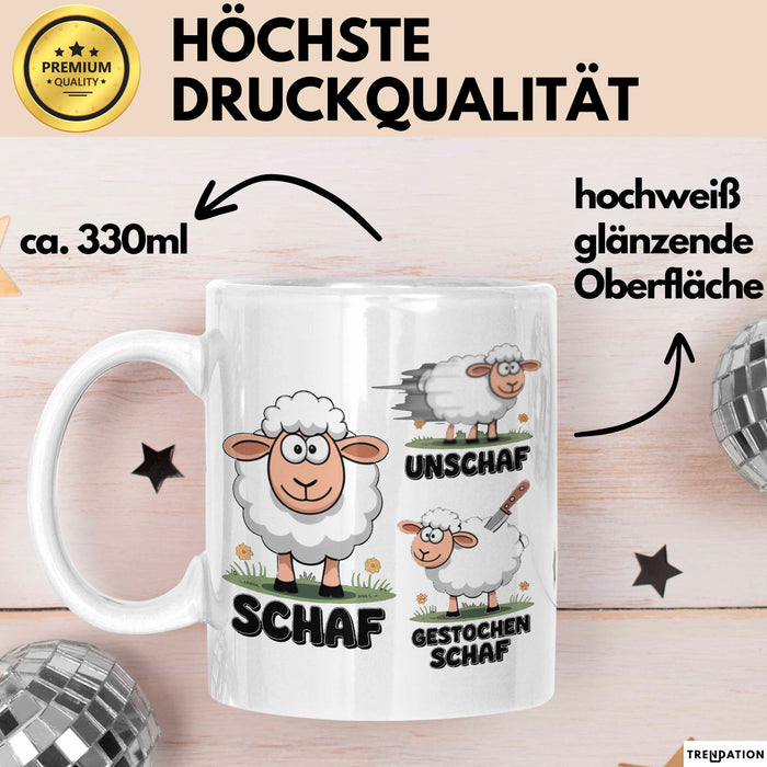 Schaf Tier Bauer Sarkasmus Tasse Becher Geschenk Lustige Geschenkidee Spruch Schaf Unschaf Gestochen Schaf Weiß Trendation