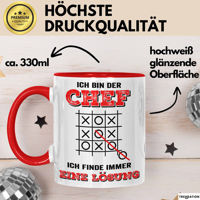 Büroarbeit Kollege Chef Tasse Geschenk Lustige Geschenkidee Spruch Ich Bin Der Chef Ich Finde Immer Eine Lösung Rot Trendation