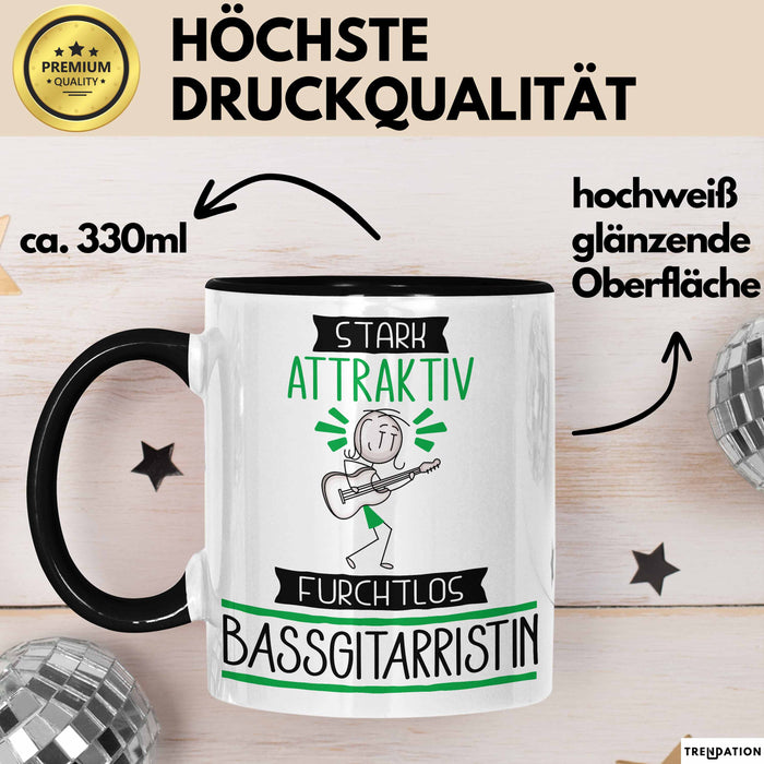 Bassgitarristin Tasse Geschenk Becher Stark Attraktiv Furchtlos Bassgitarristin Lustige Geschenkidee Trendation