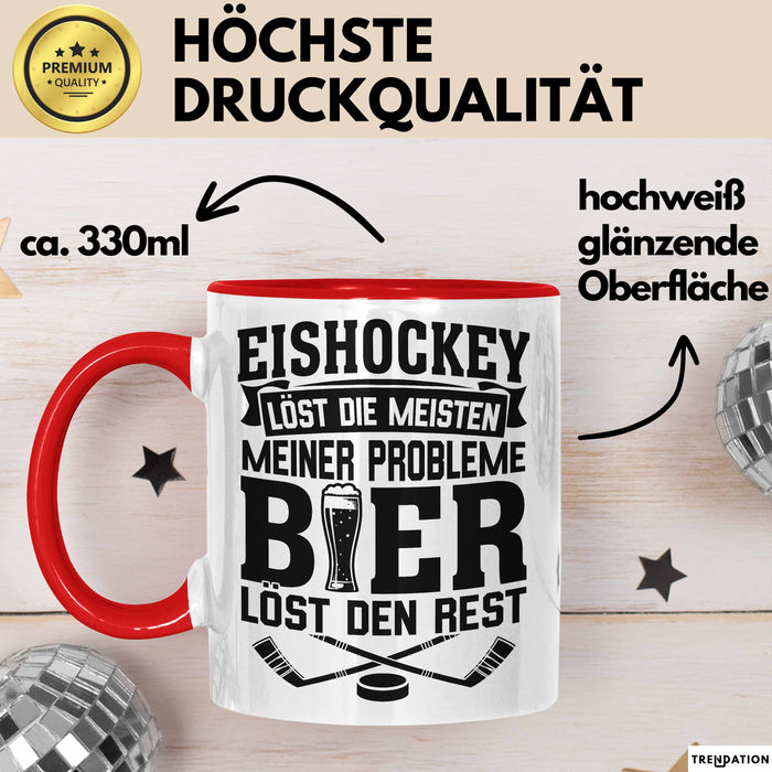 Eishockey Tasse Löst Die Meisten Meiner Probleme Bier Löst Den Rest Becher Geschenkidee Rot Trendation