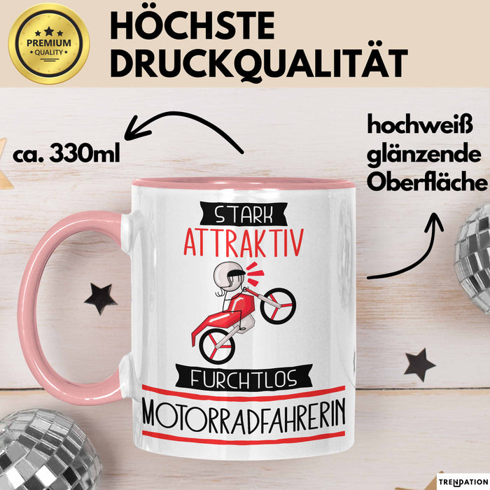 Motorradfahrerin Tasse Geschenk Becher Stark Attraktiv Furchtlos Motorradfahrerin Lustige Geschenkidee Rosa Trendation