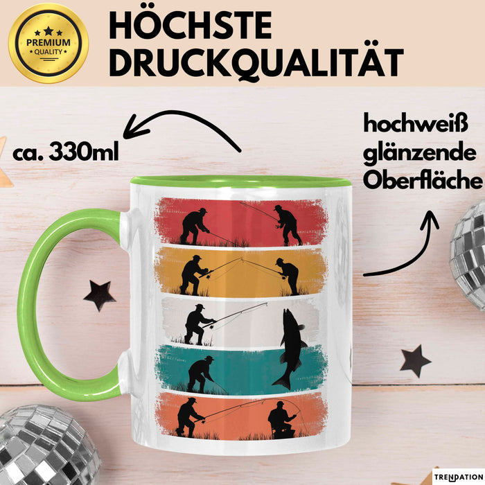Angelliebhaber Fischer Retro Tasse Geschenk Lustige Geschenkidee Spruch Grün Trendation