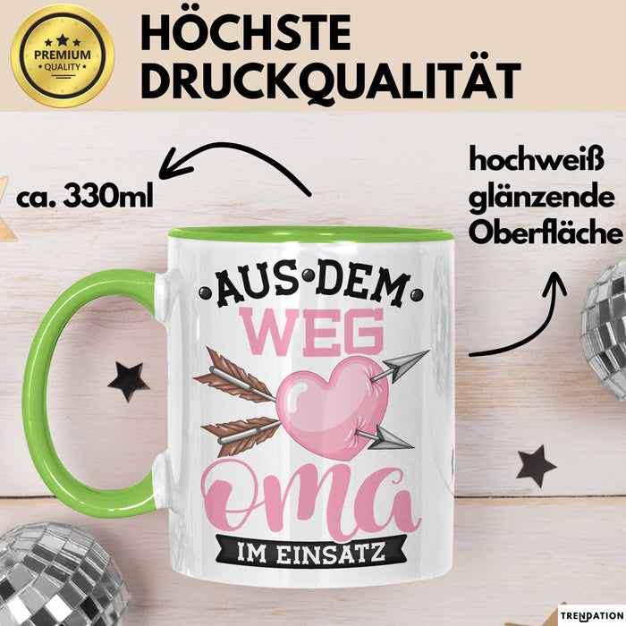 Oma Im Einsatz Tasse Geschenk Muttertag Lustiger Spruch Witzig Grün Trendation