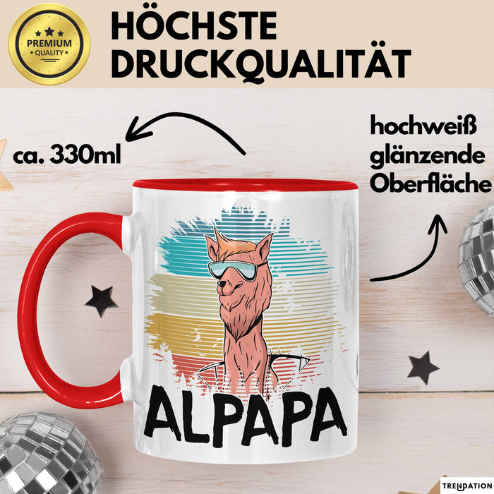 Vater Papa Tasse Gschenk Alpaka Llama Alpapa Geschenkidee Spruch für Vater zum Vatertag Rot Trendation