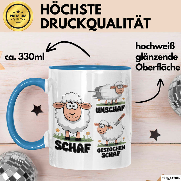 Schaf Tier Bauer Sarkasmus Tasse Becher Geschenk Lustige Geschenkidee Spruch Schaf Unschaf Gestochen Schaf Blau Trendation
