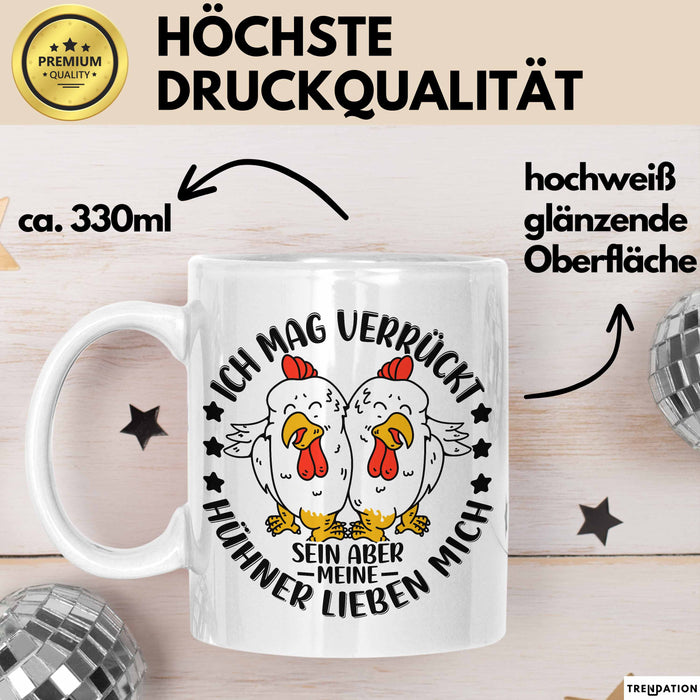 Hühner Tasse Geschenk Hühnerflüsterin Huhn Geschenkidee Kaffee-Becher Landwirt Bauer Landiwrtin Weiß Trendation