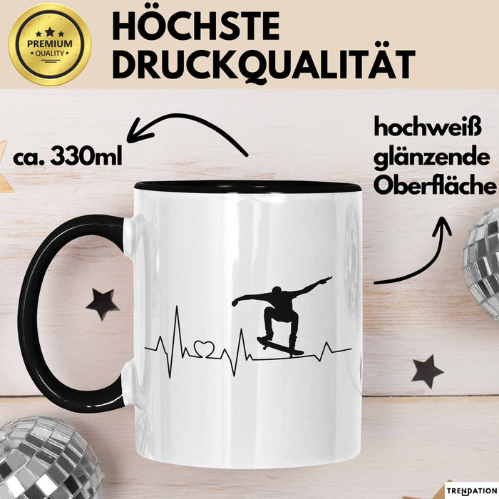 Skateboarder Geschenk Tasse Herzschlag Geschenkidee Jungs Skater Trendation