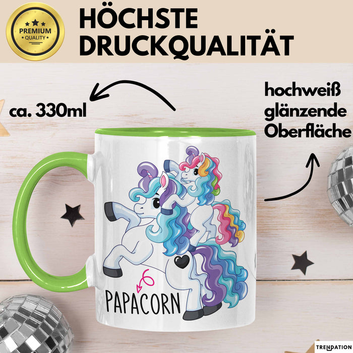 Tasse Geschenk Papacorn Lustiges Einhorn Design Becher Grün Trendation