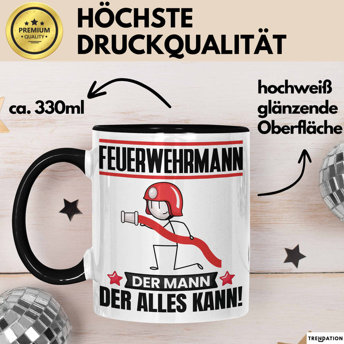 Feuerwehrmann Tasse Geschenk für Feuerwehrmann Der Mann Der Alles Kann Geschenkidee zum Geburtstag Schwarz Trendation
