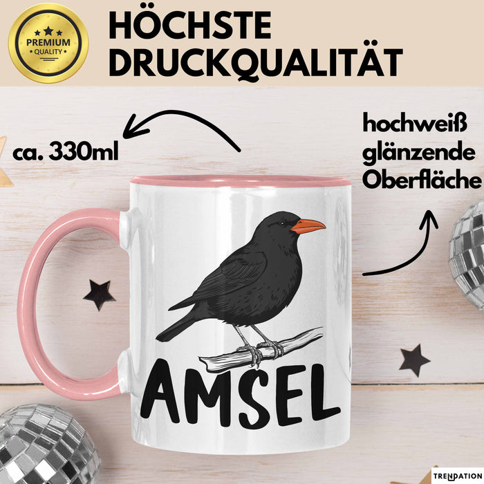 Amsel Vogel Tasse Geschenk Vogelbeobachter Ornithologe Biologe Rosa Trendation