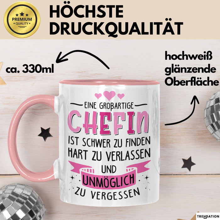 Büroarbeit Kollege Chef Tasse Geschenk Lustige Geschenkidee Spruch Eine Großartige Chefin Ist Schwer Zu Finden Rosa Trendation