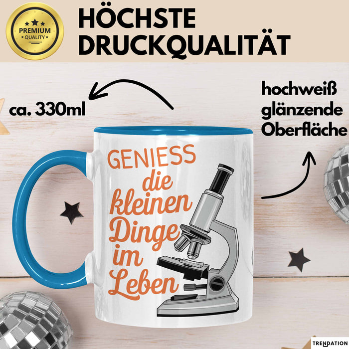 Biologielehrer Unterricht Tasse Geschenk Lustige Geschenkidee Spruch Genieß Die Kleinen Dinge Im Leben Blau Trendation