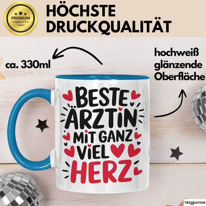 Aerztin Tasse Geschenk Beste Aerztin Mit Ganz Viel Herz Geschenkidee Beruf Blau Trendation