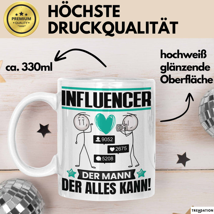 Influencer Tasse Geschenk für Influencer Der Mann Der Alles Kann Geschenkidee zum Geburtstag Weiß Trendation