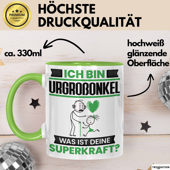 Urgroßonkel Tasse Geschenk für Urgroßonkel Geburtstag Lustiger Spruch Kaffee-Becher Was Ist Deine Superkraft Grün Trendation