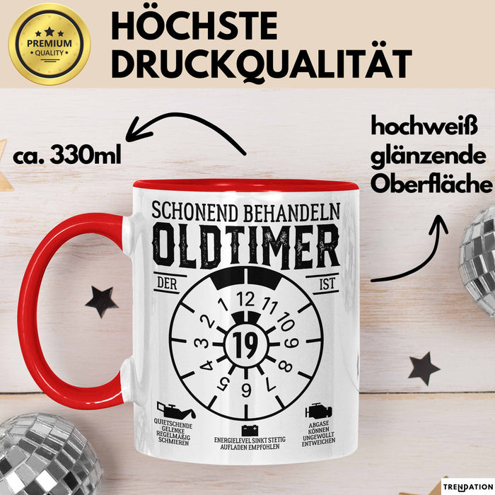 19. Geburtstag Tasse Geschenk Schonend Behandeln Oldtimer Der Ist 19 Geschenkidee Kaffee-Becher Rot Trendation