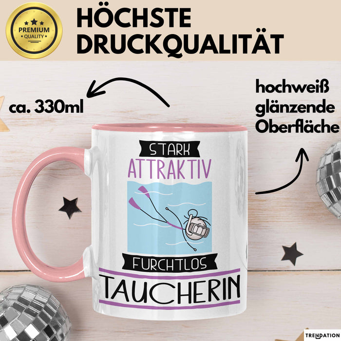 Taucherin Tasse Geschenk Becher Stark Attraktiv Furchtlos Taucherin Lustige Geschenkidee Rosa Trendation
