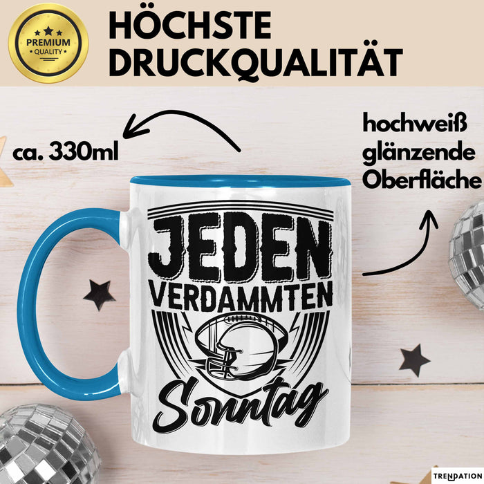 American Football Tasse Geschenk Jeden verdammten Sonntag American Football-Spieler Geschenkidee Kaffee-Becher Blau Trendation