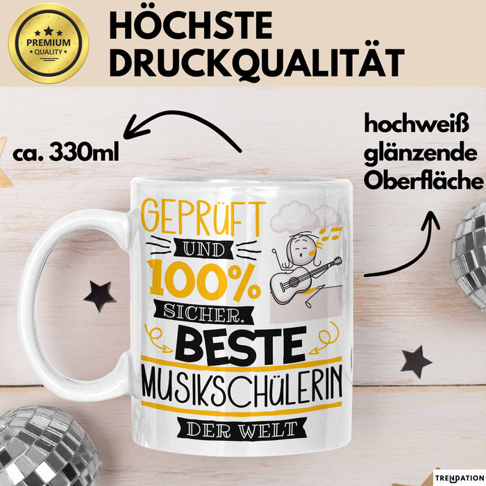 Beste Musikschülerin Der Welt Tasse Geschenk für Eine Musikschülerin Geprüft Und Sicher Geschenkidee Geburtstag Weihnachten Weiß Trendation