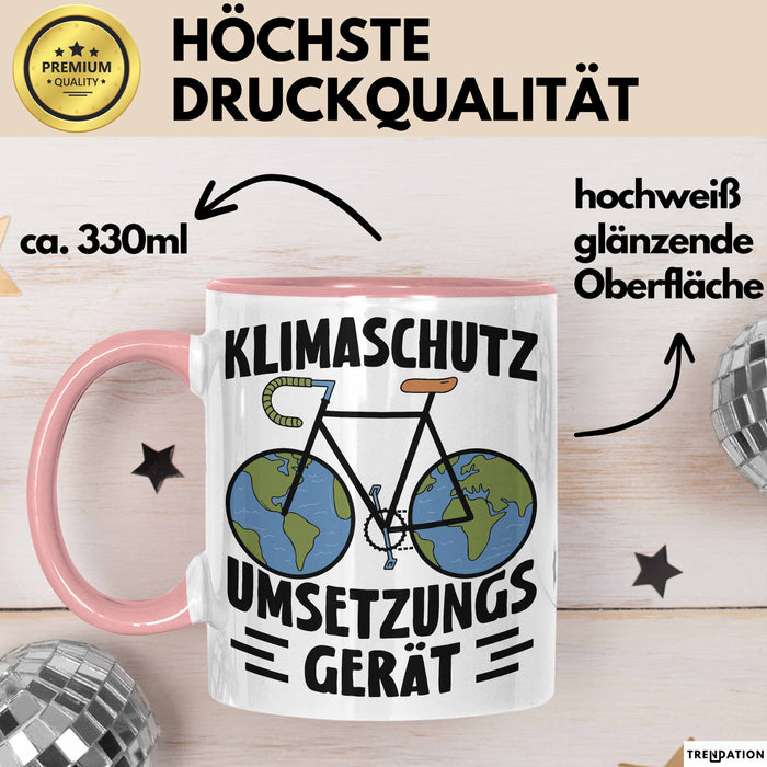 Fahrradfahrer Tasse Geschenk Klimaschutz Umsetzungsgerät Geschenkidee Umweltschutz Klimafreundlich Becher Rosa Trendation