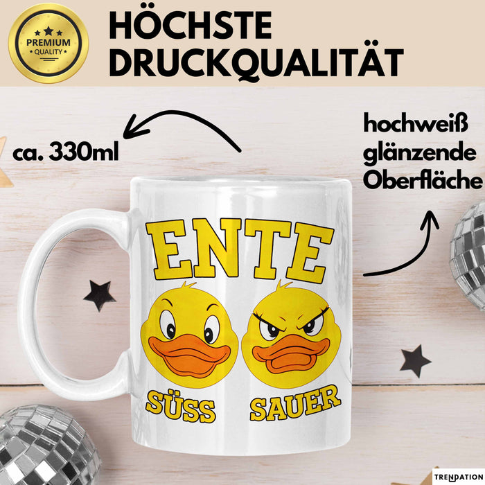 Quietscheente Tier Tasse Geschenk Lustige Geschenkidee Spruch Ente Süss Sauer Weiß Trendation